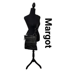 Margot Soft Leather Crossbody Black Moto Satchel Bag  Adjustable Strap GUC